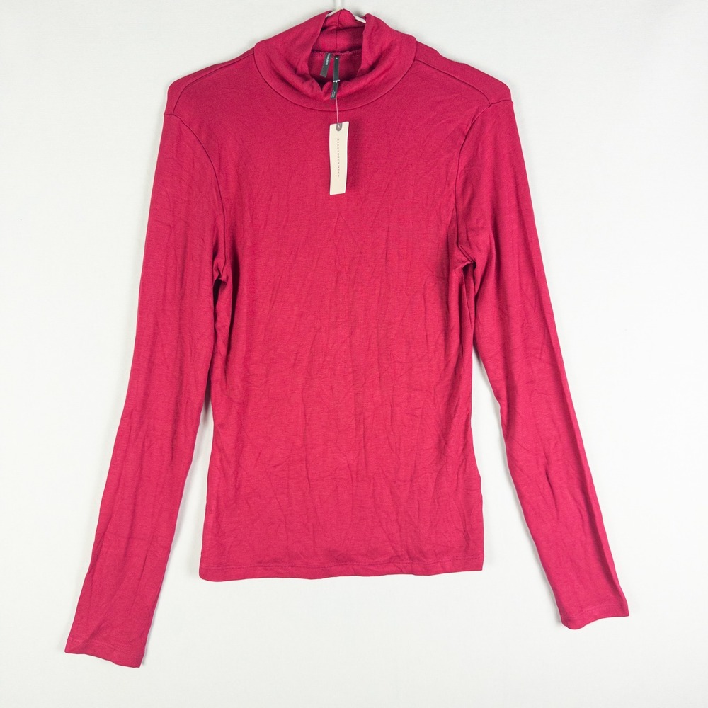 Anthropologie Turtleneck Long Sleeve Top Womens M Raspberry Pink Minimalist Chic